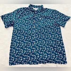 Columbia PFG Shirt Mens XL Teal Hawaiian Floral Marlin Vented Mesh Short Sleeve